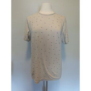 Denim & Flower Beige T-Shirt With Bird Print & "Spread Good Vibes" Text Medium